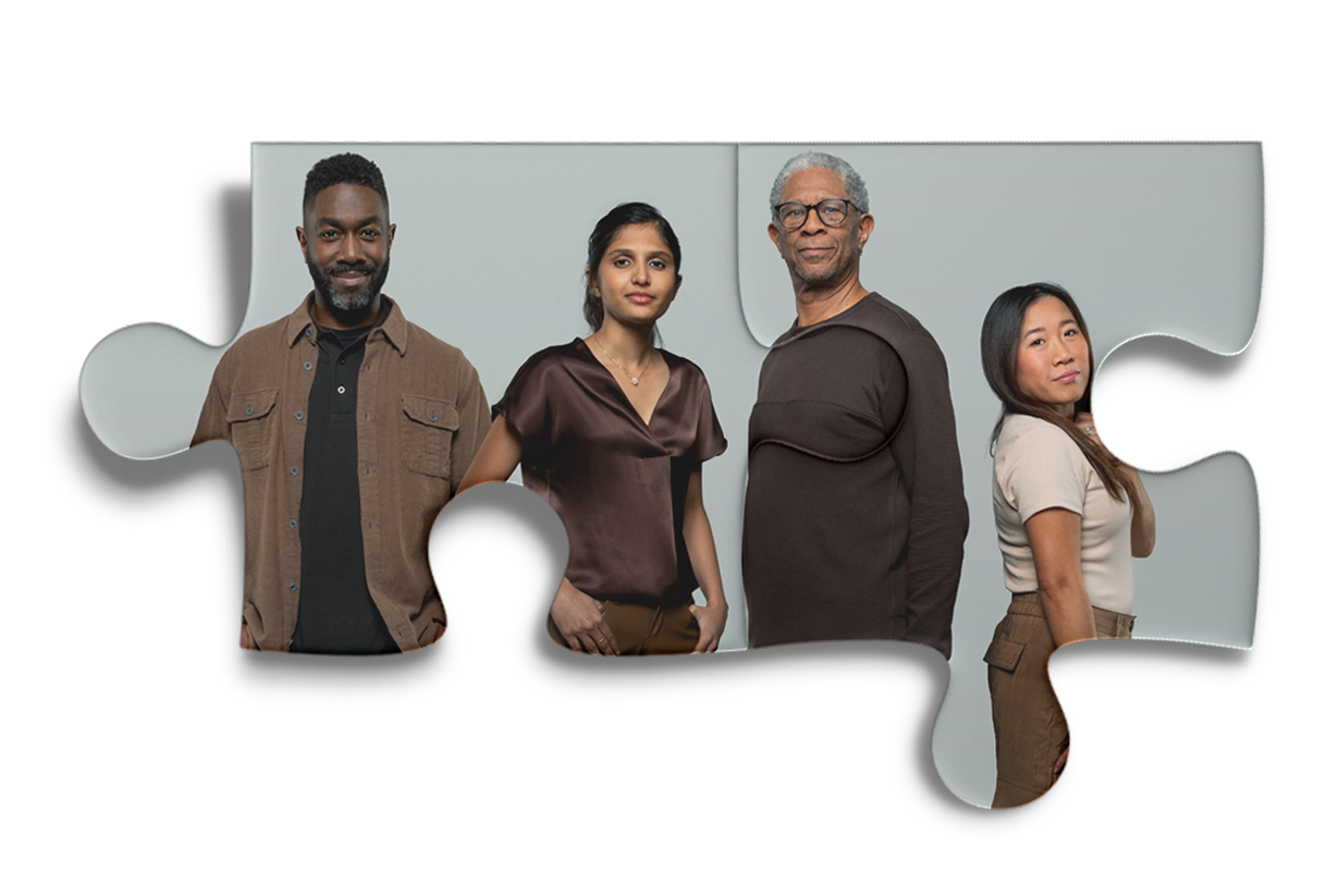 puzzle piece with four people of color